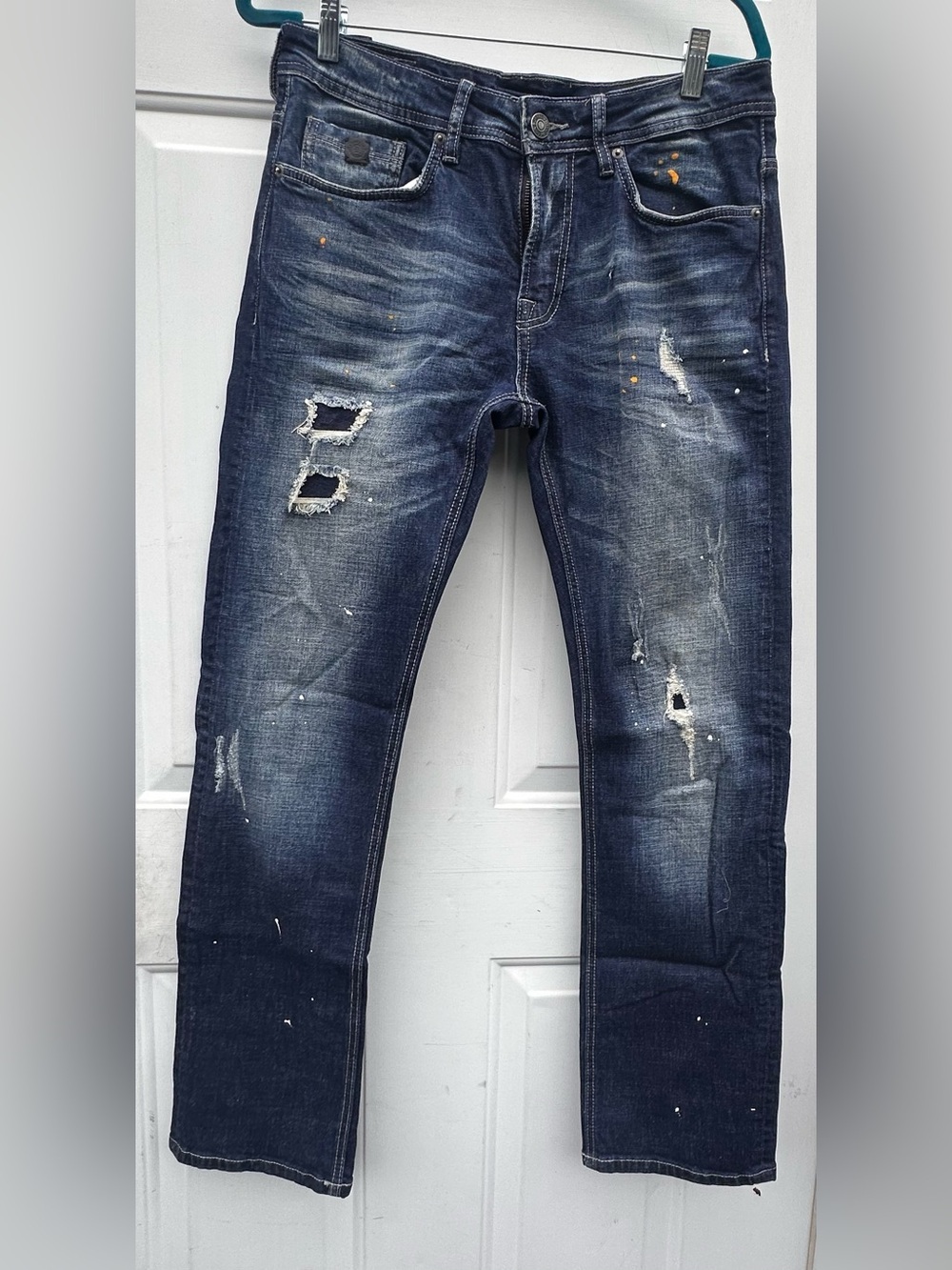 Buffalo David Bitton Slim Straight Distressed Dark Blue Jeans
